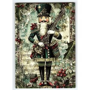 Vintage Christmas Nutcracker Soldier Lithograph Postcard 5.5x4"
